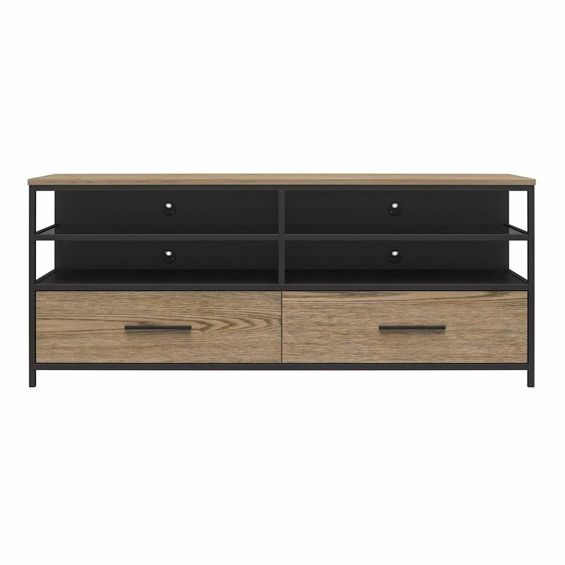 Phoniq TV Stand for TVs up to 60" Wood Veneer Metal and Glass Black - Room & Joy, 1 of 12
