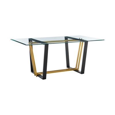 HomeRoots 72" Clear And Gold Glass And Iron Sled Base Dining Table