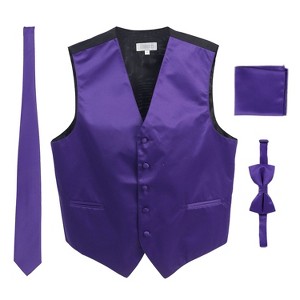 Gioberti Men's Formal 4pc Satin Vest Necktie Bowtie and Pocket Square - 1 of 3