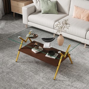 Acoinel Modern Glass Top Coffee Table with Lower Shelf for Living Room - 1 of 4