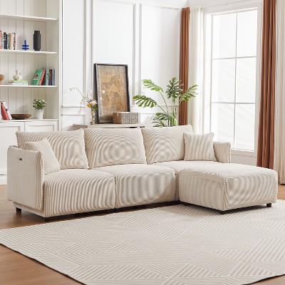 NicBex Couches for Living Room Multi-Module Combination Style  Minimalist Corduroy Upholstered Sofa with 2 Cushions and Charging Ports