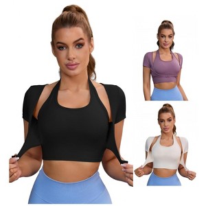 INSPIRE CHIC 3 Packs Women's Halter Neck Push Up Sports Bra Short Sleeve Workout Crop Top Fitness T Shirt - 1 of 4