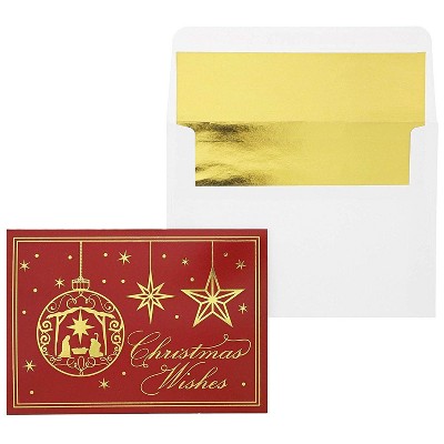 24 Pack (4 of Each) Christmas Holiday Cards with Gold Foil and Envelopes, 5 x 7 inches, 6 Assorted Designs Merry Xmas Festive Themed Greeting Cards