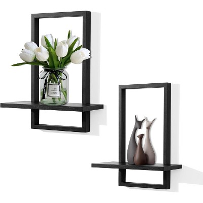 Attop Square Floating Shelves,Wall Plants Holder,Bathroom Wall Decor,Framed Decorative Shelf Black