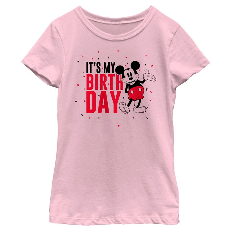 Girl's Mickey & Friends It's My Birthday Retro Mouse T-Shirt, 1 of 5