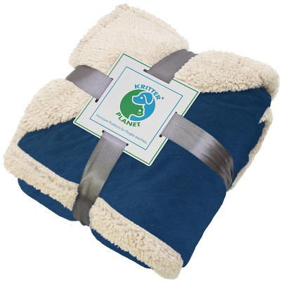 Navy Waterproof Reversible Pet Blanket with Sherpa Fleece