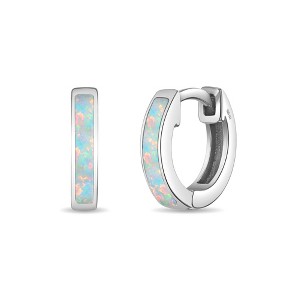 Girls' Simulated Opal Inlay Huggie Hoop Sterling Silver Earrings - In Season Jewelry - 1 of 4