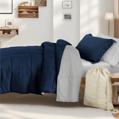 8PC College Essentials TwinXL Bedding Bundle, Reversible Comforter, Solid Sheet Set, Pillows and Laundry Bag - Becky Cameron