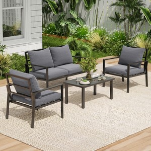 Maggift Patio Seating Sets, with 2 Single Sofas, Loveseat and Coffee Table for Garden, Backyard, Balcony, Beige, 27.56"*27.56"*32.09" - 1 of 4
