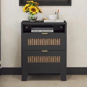 Bella Depot 20.08'' 2-Drawer Farmhouse Wooden Nightstand with Wooden Strip Stickers - 1 of 4