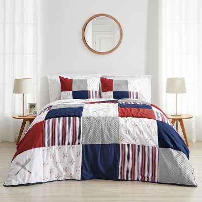 Sweet Jojo Designs Boy Full/Queen Comforter Bedding Set Baseball Patch Red White and Blue 3pc. — фото 2