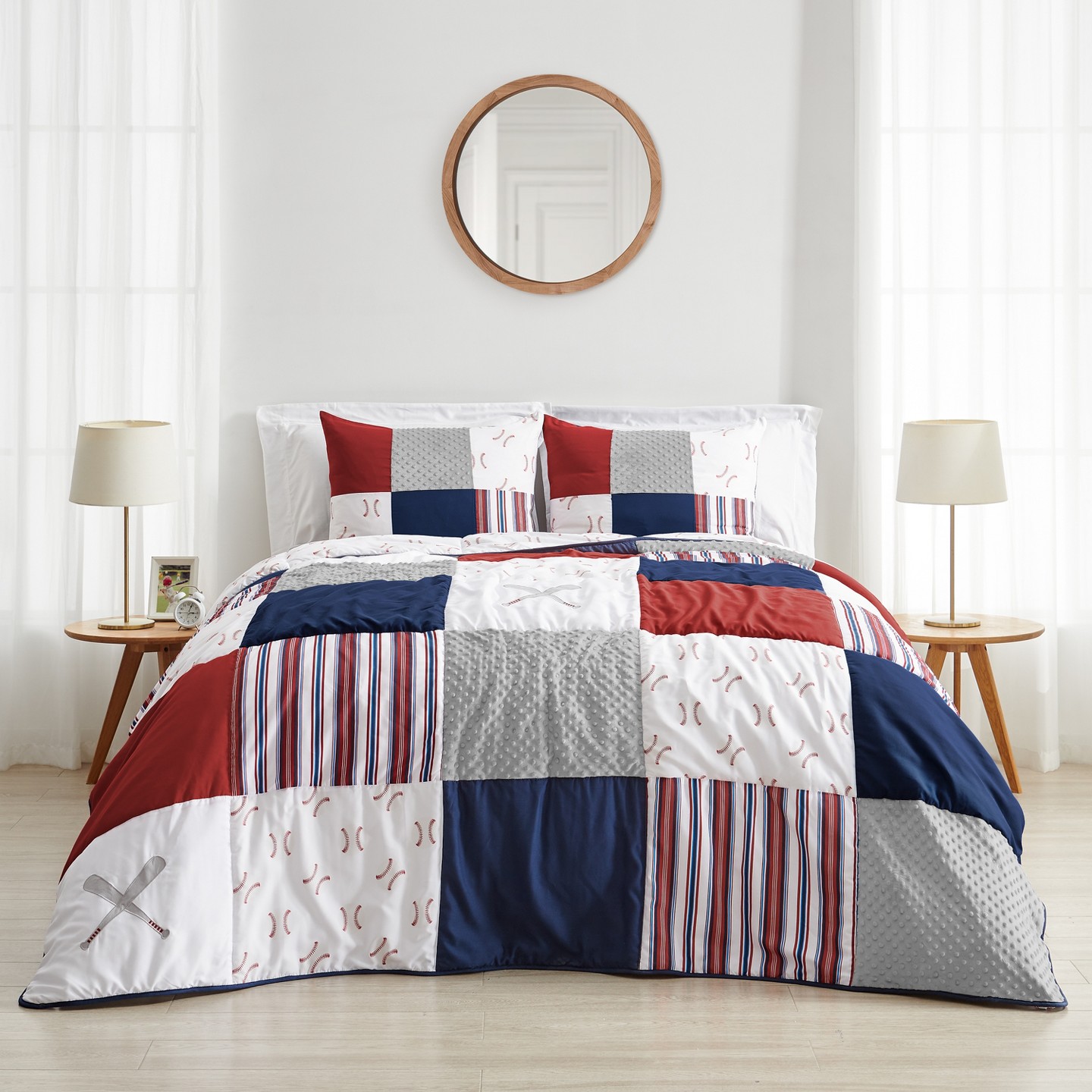 Постельное бельё Sweet Jojo Designs Full/Queen Comforter Bedding Set Baseball Patch Red White and Blue 3pc. для мальчиков, цвет: Красный — фото 2