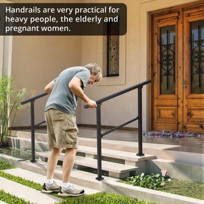 Handrails for Outdoor Steps, Black Wrought Iron Stair Handrail with Installation Kit, Metal Porch Railing