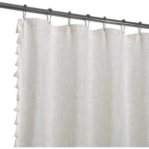 Linen Blend Shower Curtain with Tassels, Boho Farmhouse Bathroom Decor, Textured Fabric,  72 x 72 Inch, Machine Washable, Buttonhole Top - 1 of 4