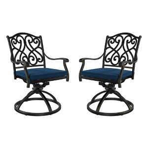 CLIHOME Cast Aluminum Patio Vintage Carved 360°Swivel Cushions Chairs(Set of 2) - 1 of 4