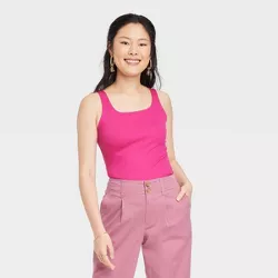 Women's Slim Fit Square Neck Tank Top - A New Day™ Rose Pink M