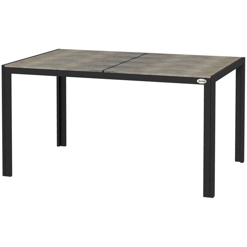Outsunny Outdoor Dining Table for 6 People, Aluminum Rectangular Patio Table with Faux Wood Tabletop for Backyard, Lawn, 55" x 35.5", Gray, 4 of 7