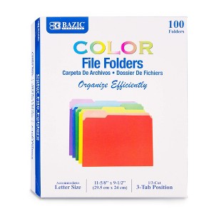BAZIC PRODUCTS BAZIC 1/3 Cut Letter Size Color File Folder (100/Box) - 1 of 4