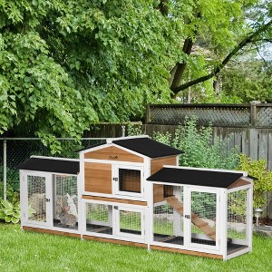 Akoasm 90.5 Inch Wooden Rabbit Hutch & Cage With Two-Side Run Boxes For Guinea Pig And Small Animals-White - 1 of 4
