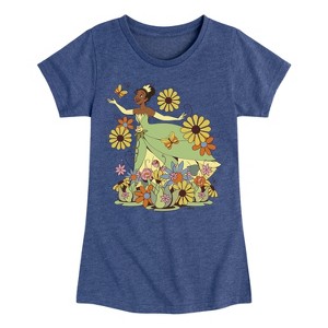 Girls' - Disney Princess - Tiana Retro Flowers Fitted Short Sleeve Graphic T-Shirt - 1 of 4