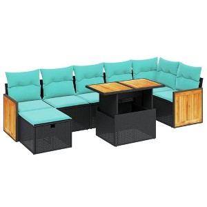 vidaXL 8 Piece Patio Sofa Set with Cushions Black Poly Rattan - 1 of 4