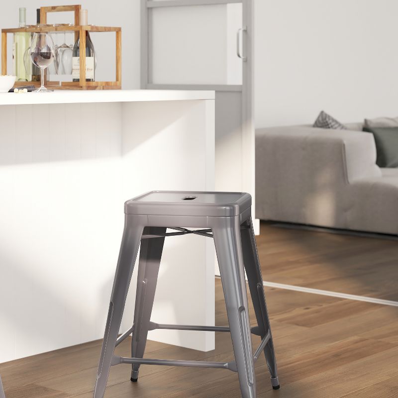 Merrick Lane 24" High Powder Coated Backless Metal Counter Stool with Clear Coat Finish and Plastic Floor Glides for Indoor Use, 4 of 10