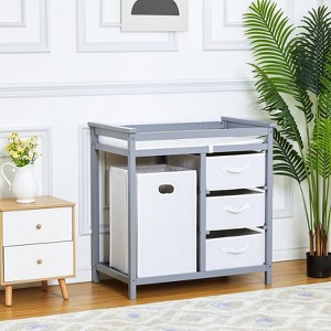 Baby Changing Table, Wooden Diaper Changing Table, Infant Diaper Changing Station Dresser with Laundry Hamper, 3 Drawer Basket and Changing Pad - 1 of 4