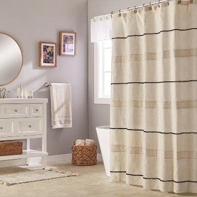 Frayser Beige and Navy Linen Blend Shower Curtain