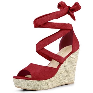 Allegra K Women's Lace Up Open Toe Platform Espadrille Wedge Sandals - 1 of 4