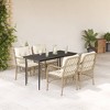 vidaXL 5-Piece Patio Dining Set - Beige Poly Rattan Chairs with Thick Padded Cushions and Tempered Glass Top Table for Garden, Backyard, Patio - 2 of 4