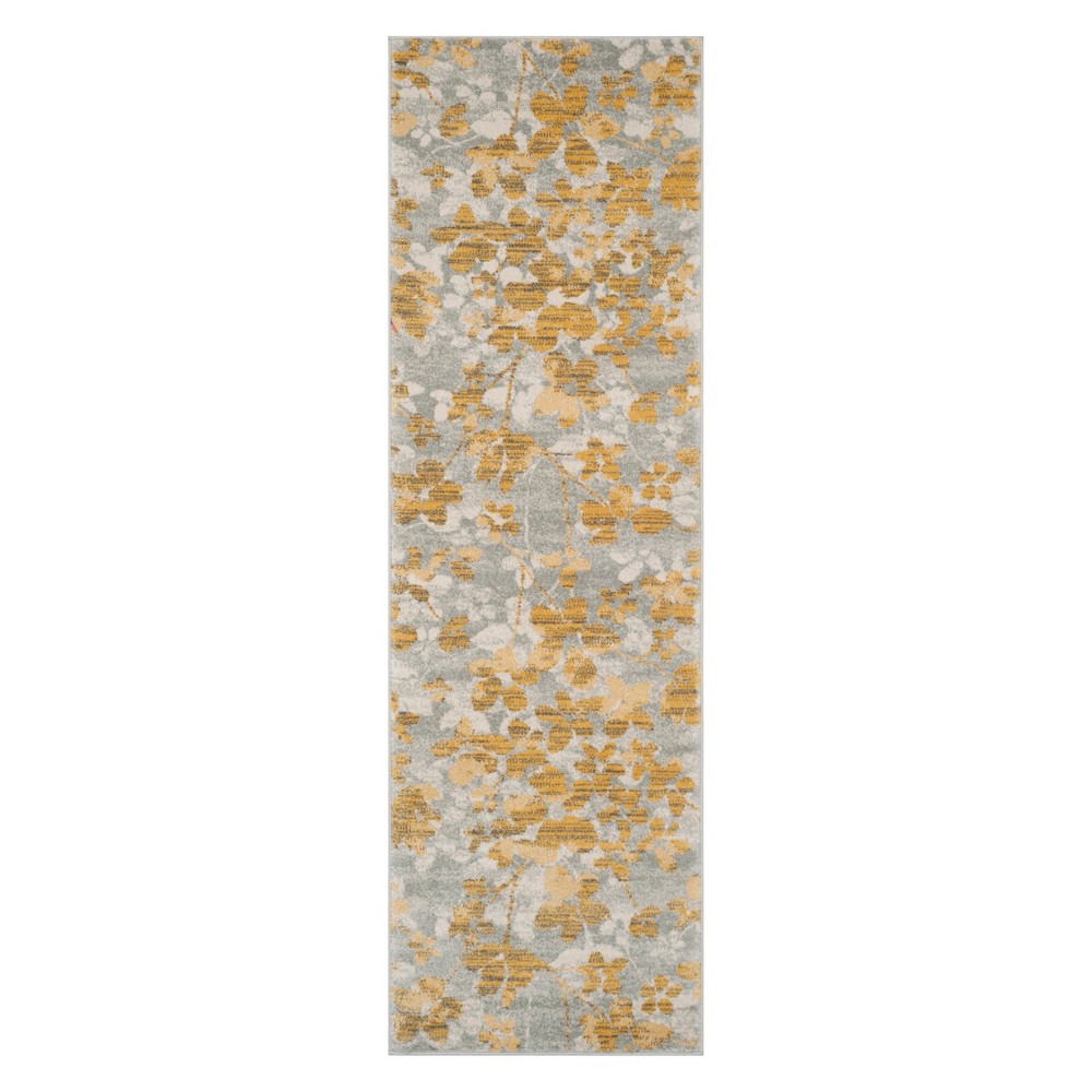 2'2inx9' Runner Floral Gray/Gold - Safavieh