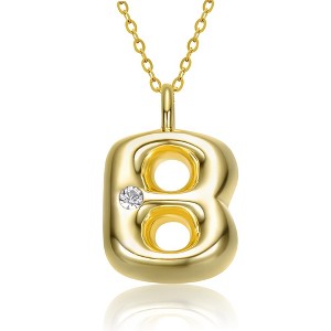 Kids' 14K gold plated necklace with white swarovski crystal initial pendant in bubble letter design - 1 of 3