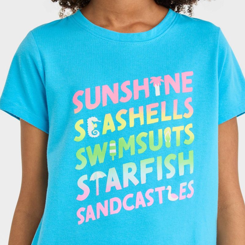 Girls&#39; Short Sleeve &#39;Sunshine and Seashells&#39; Graphic T-Shirt - Cat &#38; Jack&#8482; Ocean Blue, 2 of 4