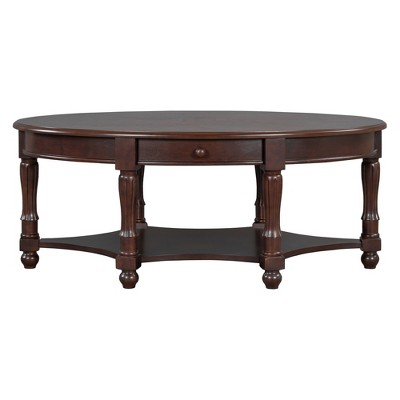Lirago 45" Vintage Oval Coffee Table French Country Style Walnut Finish with Drawer Lower Storage Shelf