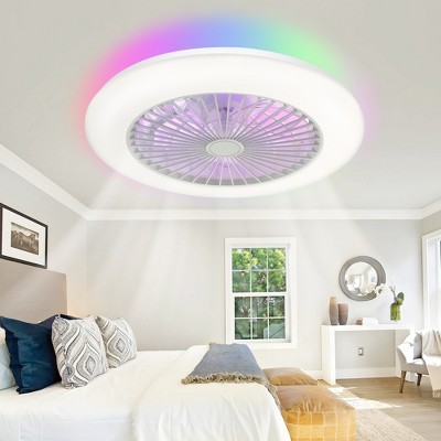 Airsurfer 19" RGB LED Ceiling Fan, White Body, 5 Transparent ABS Blades, DC Motor, 6-Speed, Remote Control, 18° Blade Angle, Ceiling Mount