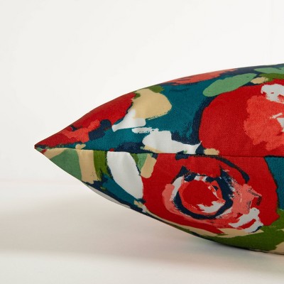 22"x22" Multicolor Floral Canvas Indoor/Outdoor Throw Pillow