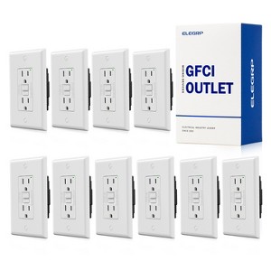 ELEGRP GFCI Outlet Self-Test, 15 Amp 125V NO Tamper Resistant Duplex wall outlet, with Glossy Wall Plate, UL Listed, White 10PC - 1 of 1