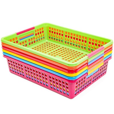 6 Pack 6 Colors Paper Pen & Pencil Storage Baskets Trays for Classroom Organizer Drawers Shelves Closet and Desk