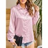 Leopard Stain Button Down Shirts for Women Roll Up Long Sleeve V Neck Casual Work Shirts - 3 of 4