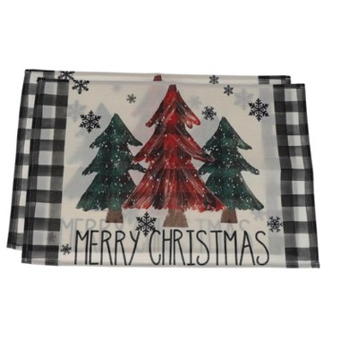 Unique Bargains Christmas Place Mats Plaid Christmas Tree Flax Multicolor 11.8"x17.7" 2 Pcs