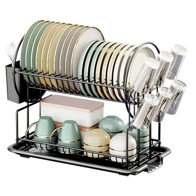 LunaLulinlk Dish Drying Rack, 2-Tier Dish Racks for Kitchen Counter with Drainboard