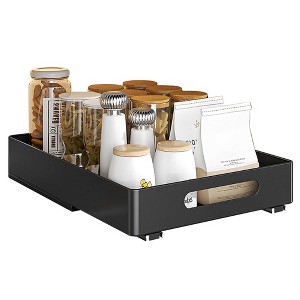 Black Pull Out Cabinet Organizers 14.5" Deep Slide Out Drawers Fixed with Adhesive Film for Pots, Roll Out Shelf Storage for Kitchen Organization - 1 of 4