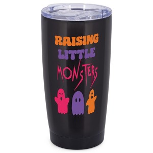 Elanze Designs Raising Little Monsters Ghosts Mom & Dad Halloween Wrap-Around Design 20 Ounce Stainless Steel On-The-Go Coffee Mug, Thermal Travel - 1 of 4