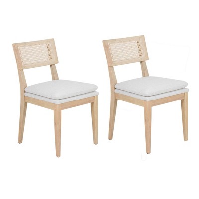 East at Main 2pc Monroe Cane Back Side Armless Dining Chairs Beige: Kiln-Dried Rubberwood, Cotton Upholstery
