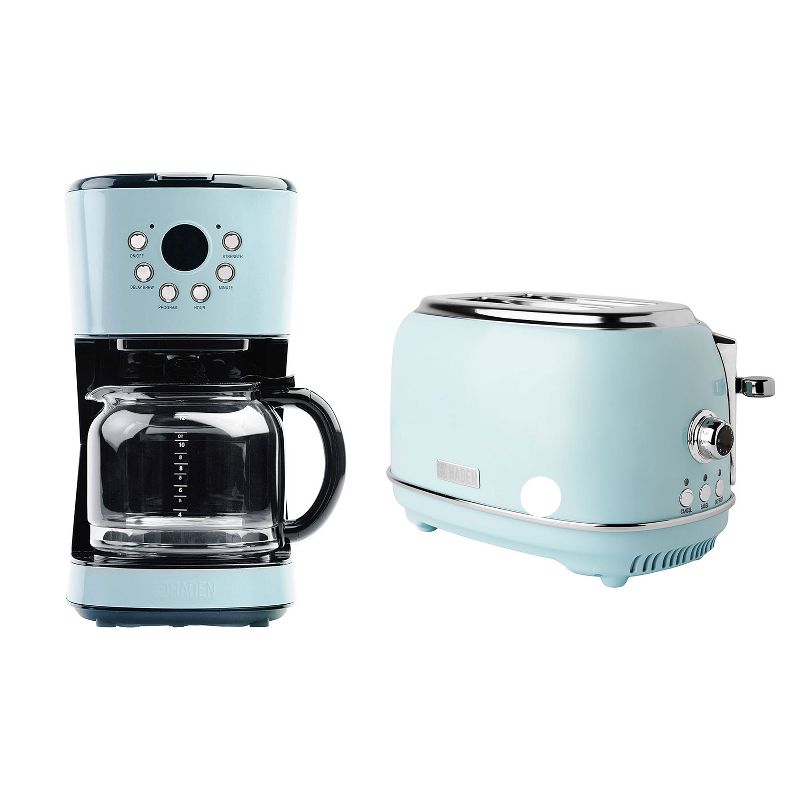Haden Heritage 12 Cup Programmable Vintage Retro Home Coffee Maker Machine with Heritage 2 Slice Wide Slot Stainless Steel Bread Toaster, Turquoise, 1 of 8