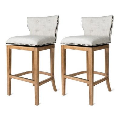 Maven Lane Hugo Low Back Kitchen Stool with Fabric Upholstered Seat, Set of 2