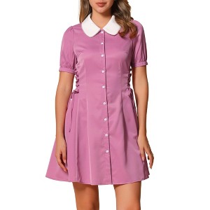 INSPIRE CHIC Women's Vintage Peter Pan Collar Short Sleeve Button Down A-Line Mini Dress - 1 of 4