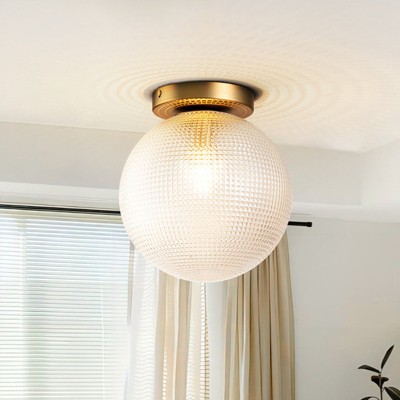 Rennnsan Tharelle 9"W 1-Light Globe Textured Glass Modern Dimmable Flush Mount in Gold