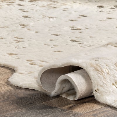 Off-White Faux Cowhide Handmade Tufted Square Rug