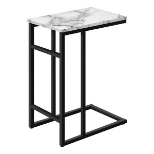 Monarch Specialties Accent Table, C-shaped, End, Side, Snack, Living Room, Bedroom, White Marble Look Laminate, Black Metal, Contemporary, Modern - 1 of 4